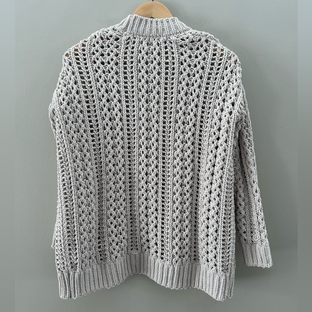 Dex Chunky S/M Beige Open Crochet Stitch Open Front Oversized Fit Cardigan - Picture 3 of 3